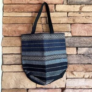 Moda West blue black stripe fabric lined zipper tote NWT
